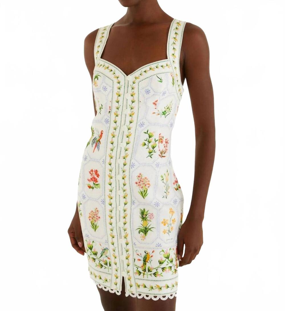 NEW FARM RIO tropical mini dress in off white